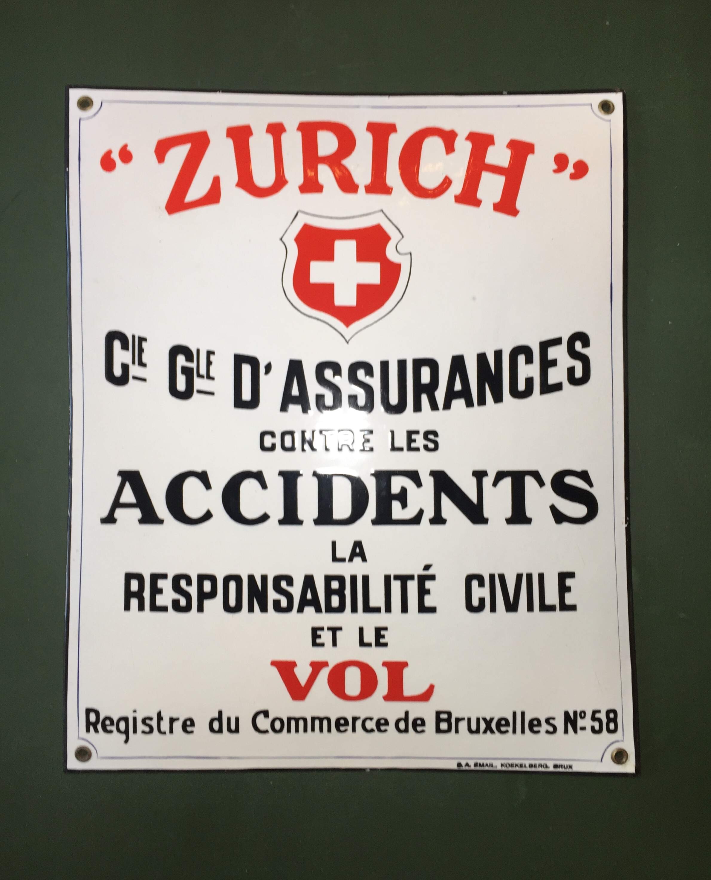 Altes Emailschild Zürich Versicherung um ca. 1920