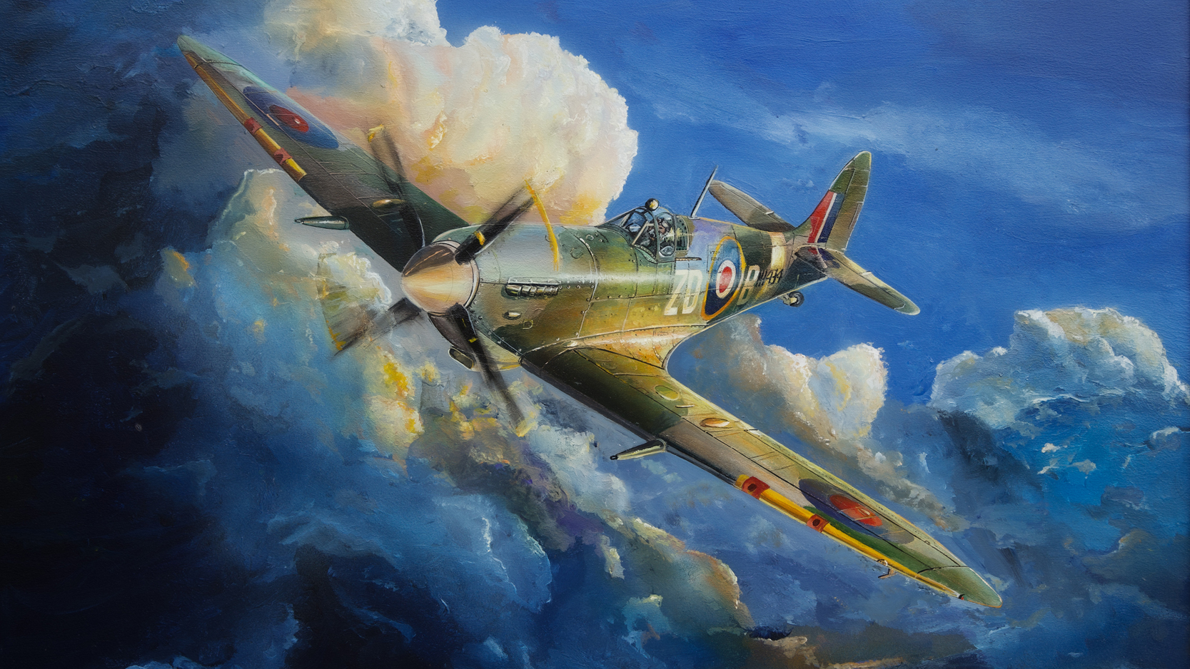 Acrylic on Wood, Most famous Spitfire. Breitling Fighters50x 70 cm