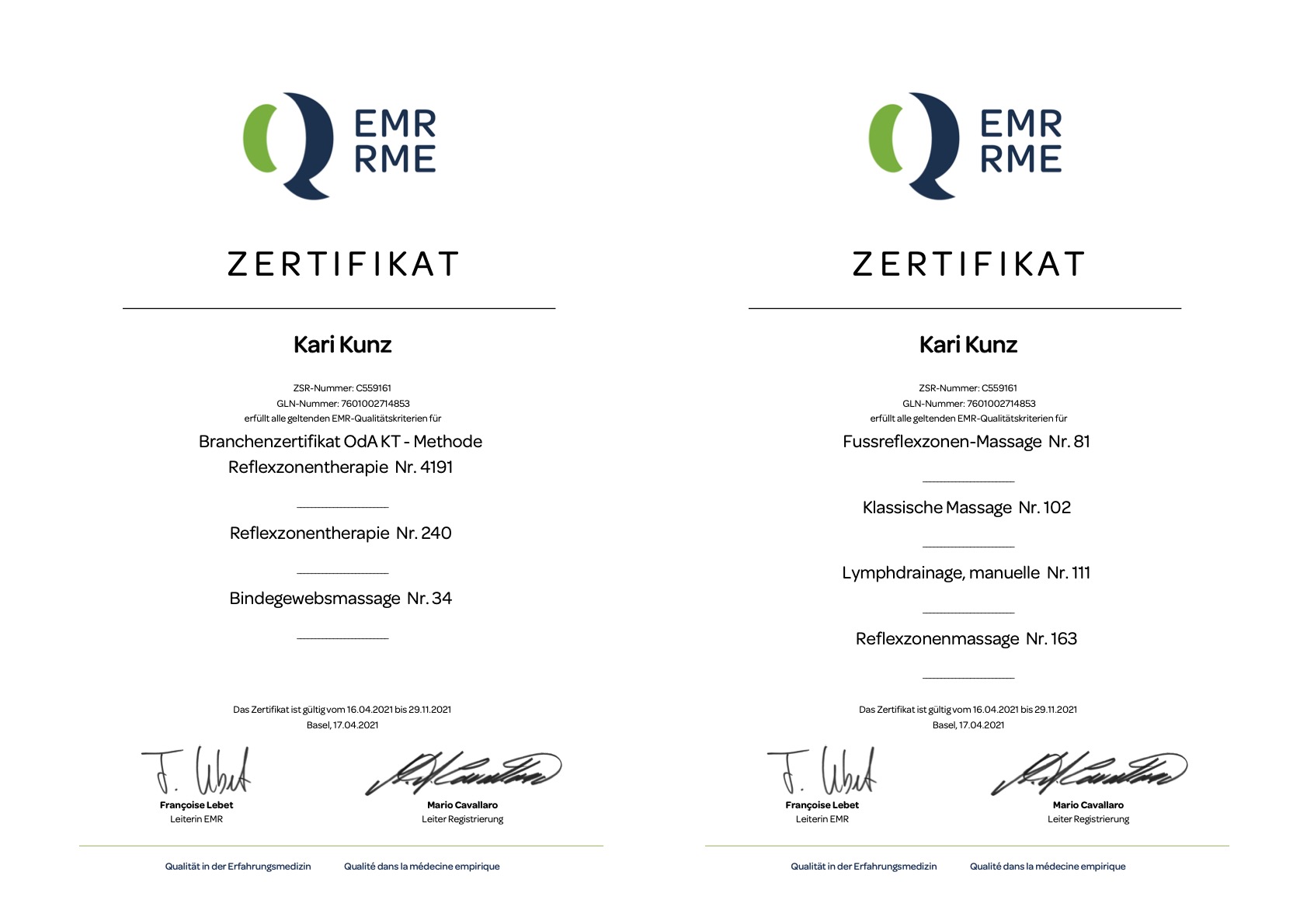 EMR Zertifikat 2019