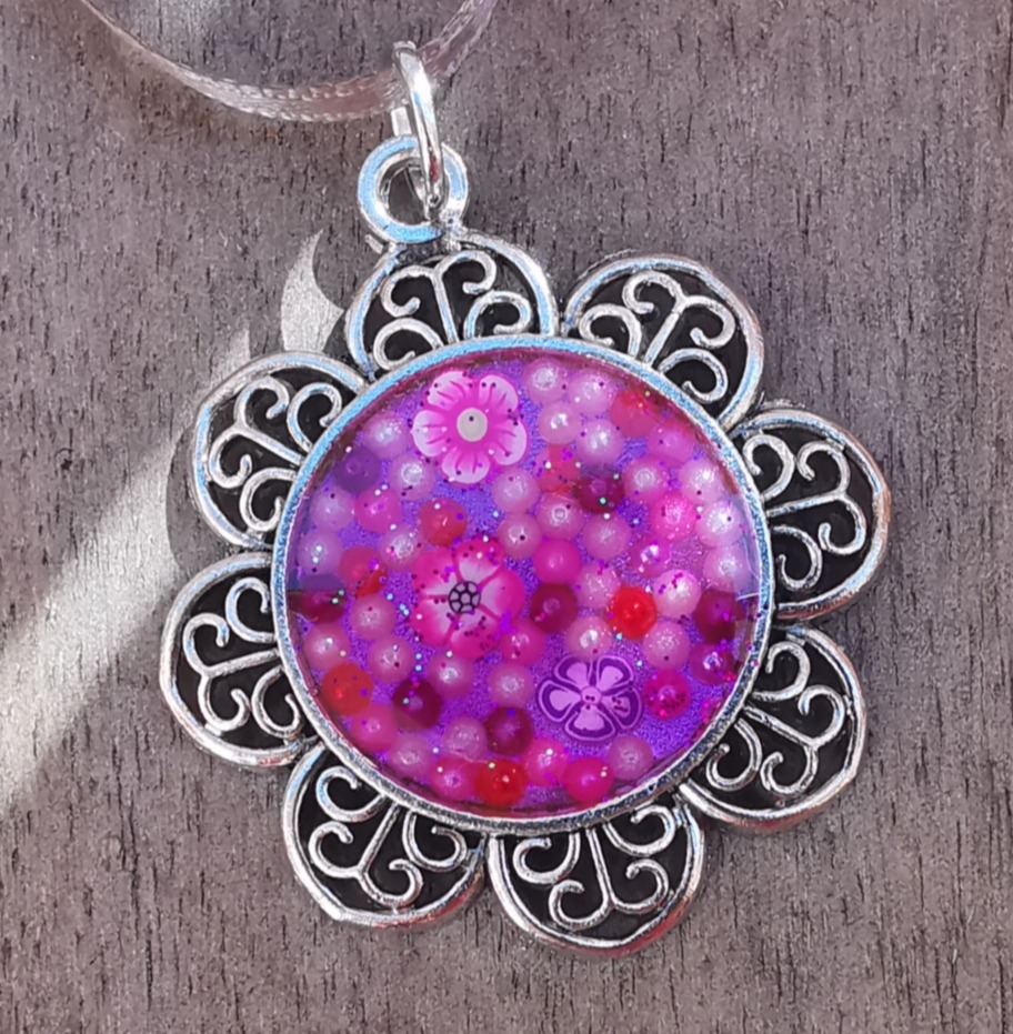 2380 - Purple Flower Silver Ornament