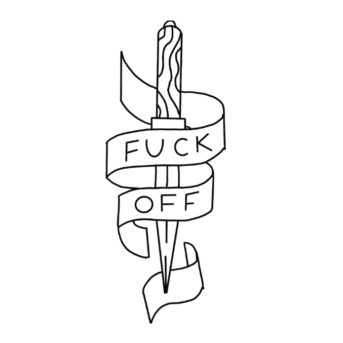 „fuck off“ knife tattoo