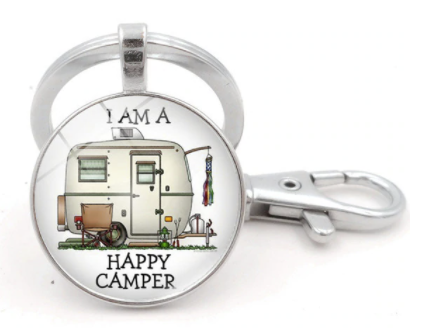 Schüsselanhänger "I am a Happy Camper" silver white