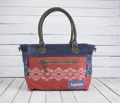 Große Handtasche aus recycelter Jeans & rote Canvas. Nachhaltig. 52433