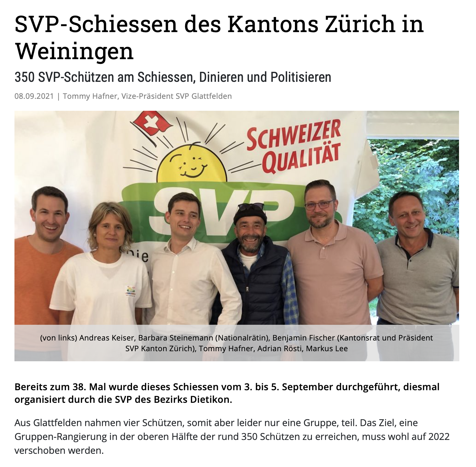 38. Kantonales SVP-Schiessen mit Glattfelder Beteiligung