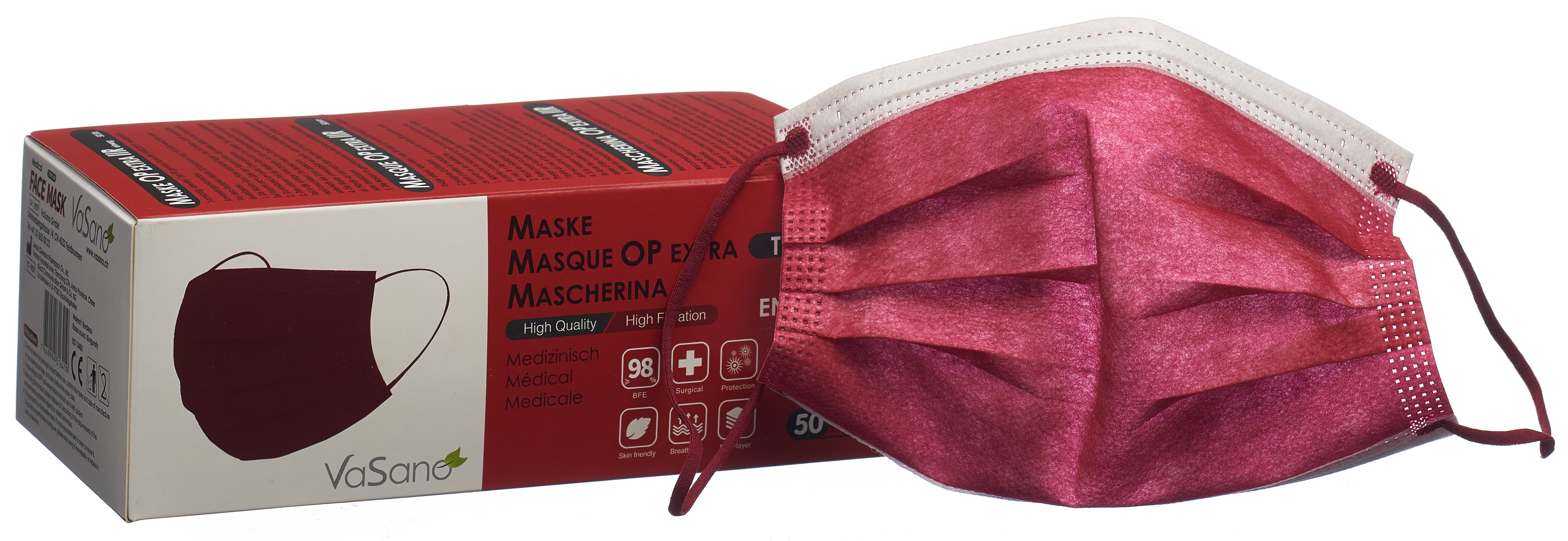 VaSano OP Maske extra soft Typ IIR bordeaux/weinrot