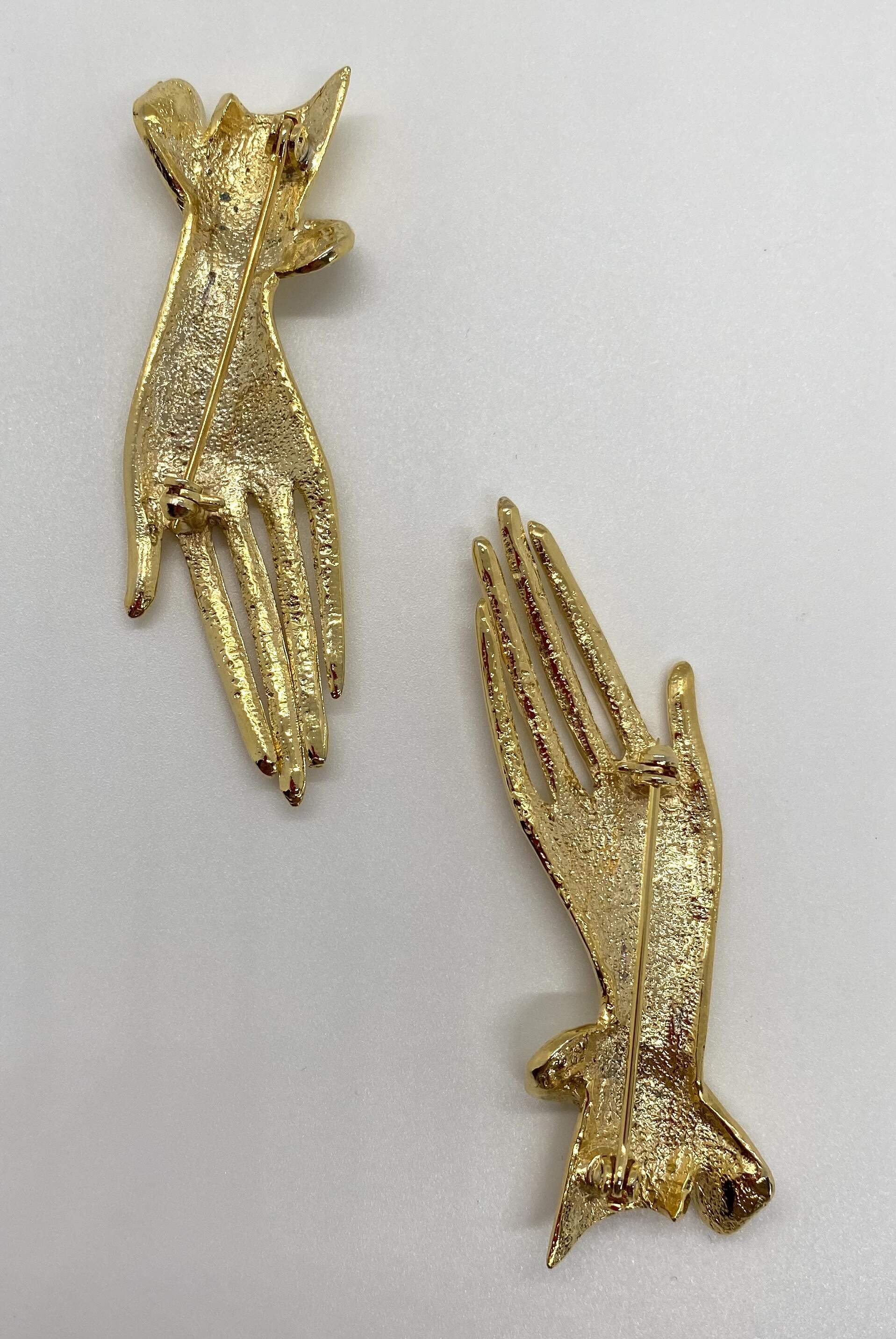 Vergoldete Mid Century Broschen Hand