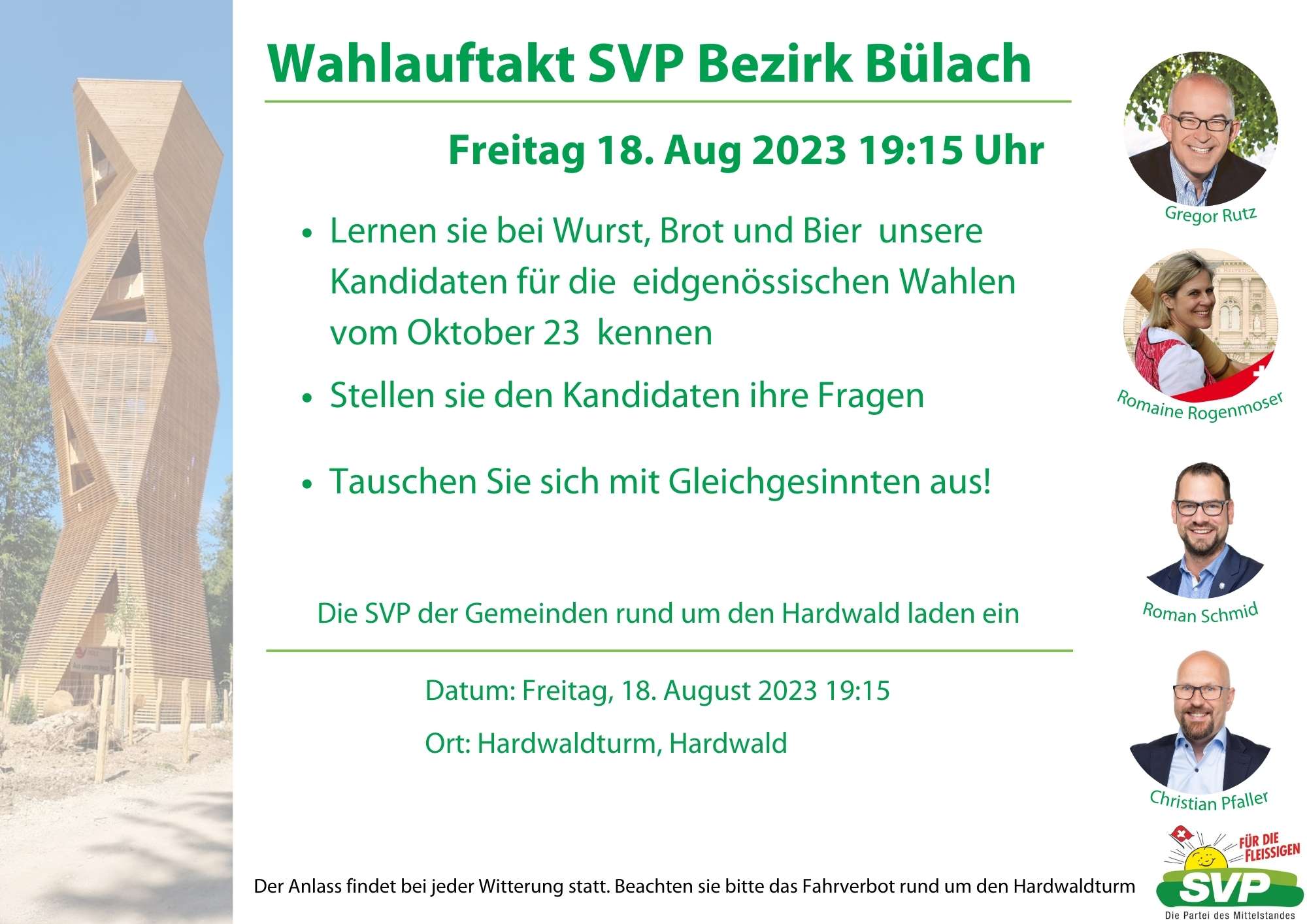 Sternwanderung - Wahlauftakt NR Wahlen 2023 - Hardwaldturm 18. August 23 18:30
