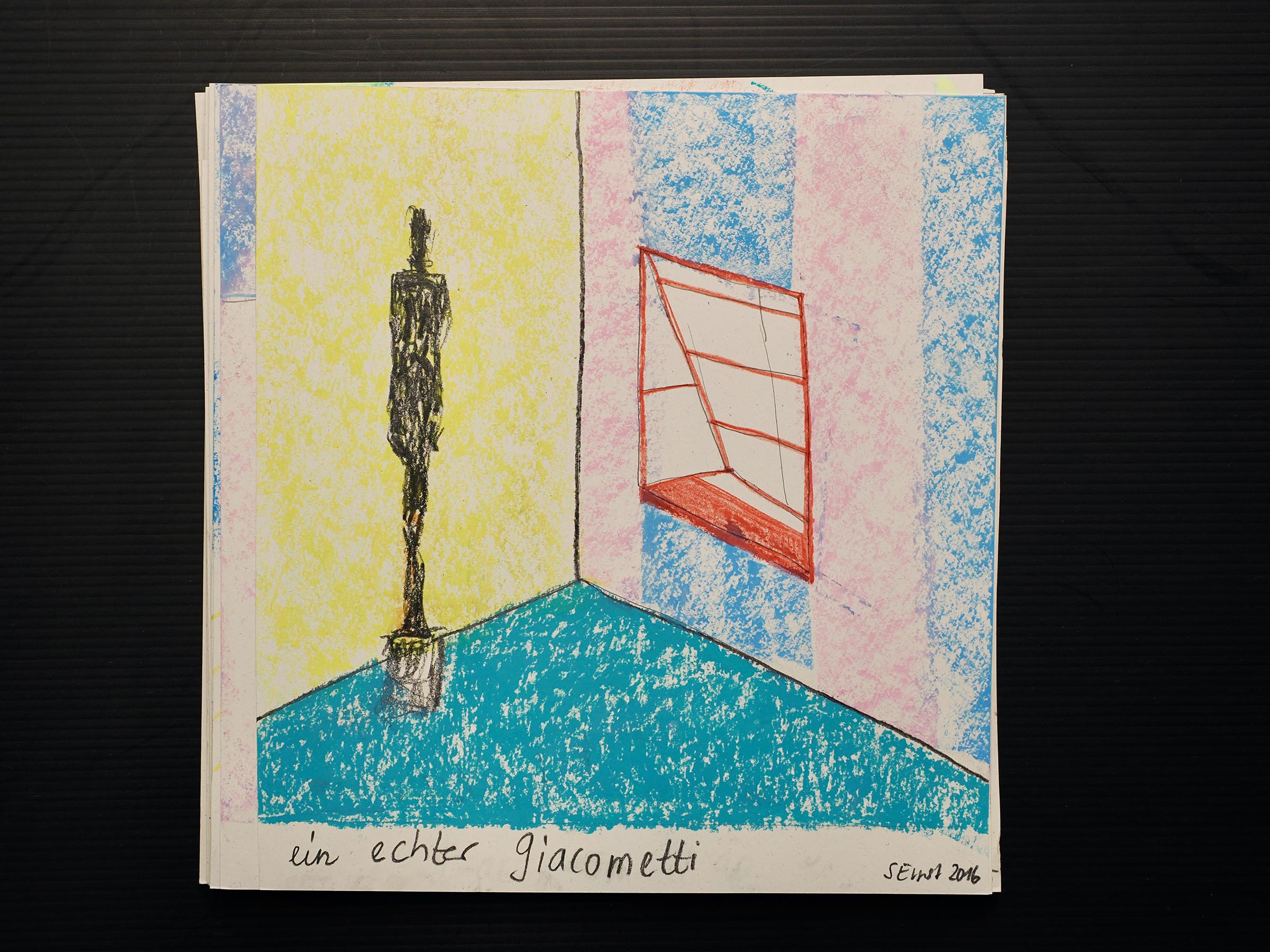 Bleistift, Farbstift, Ölkreide auf Papier. 25 x 23 cm.
