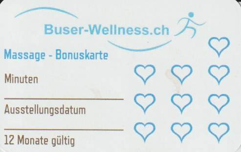 Bonuskarte, Buser wellness, Bohnygasse 22, 4460 Gelterkinden