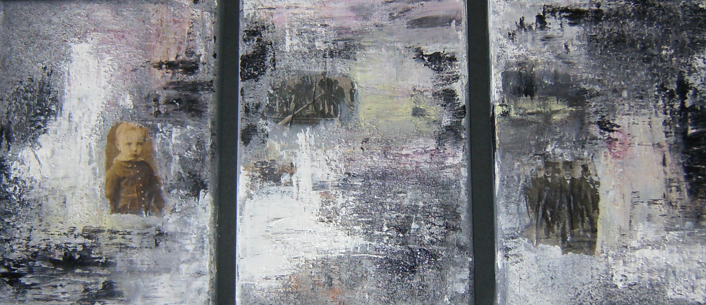 abstrakt, acryl, papier, sand, 3 x 13 x 18 cm