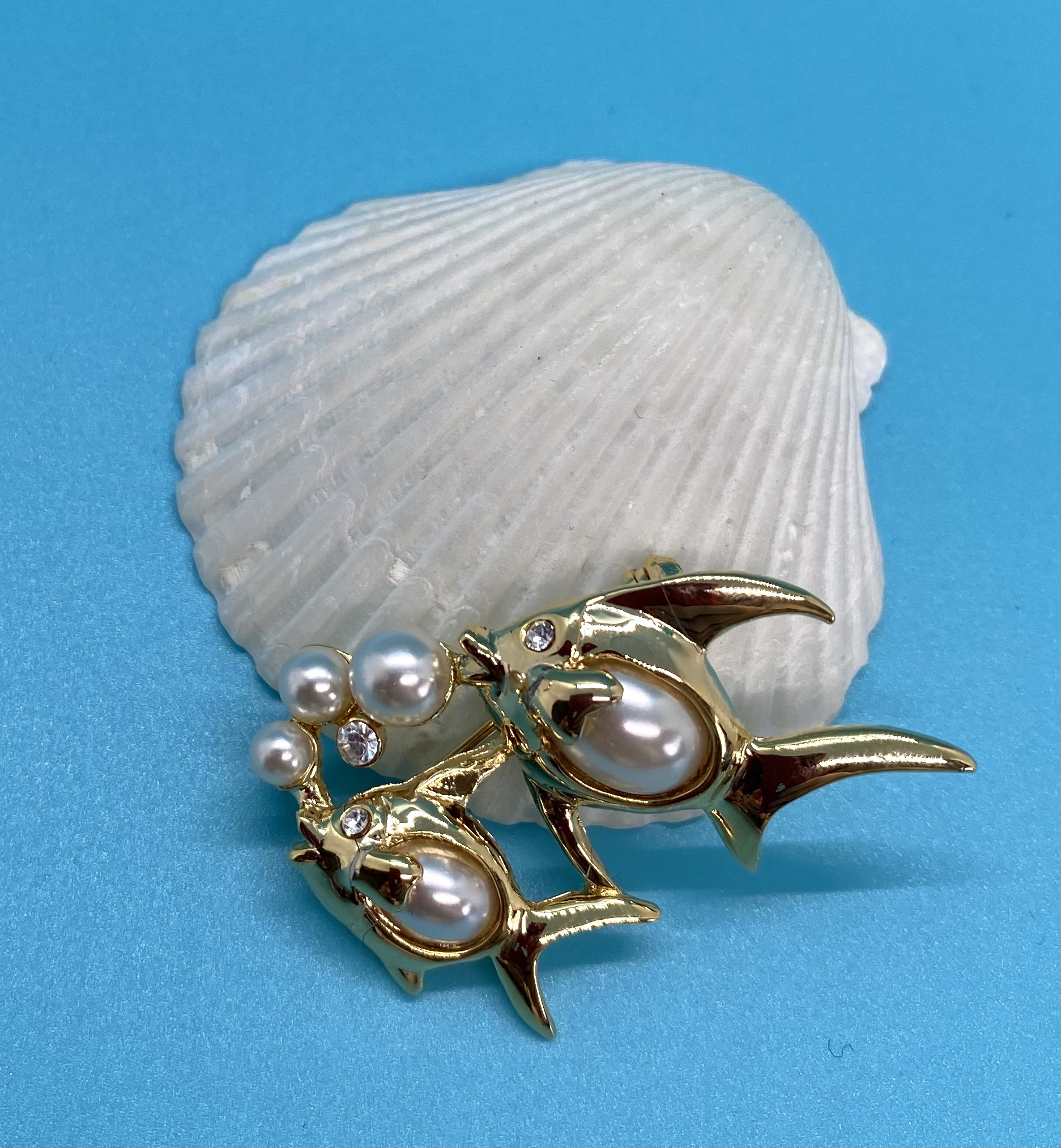 Mid Century Fisch Brosche mit Perlen