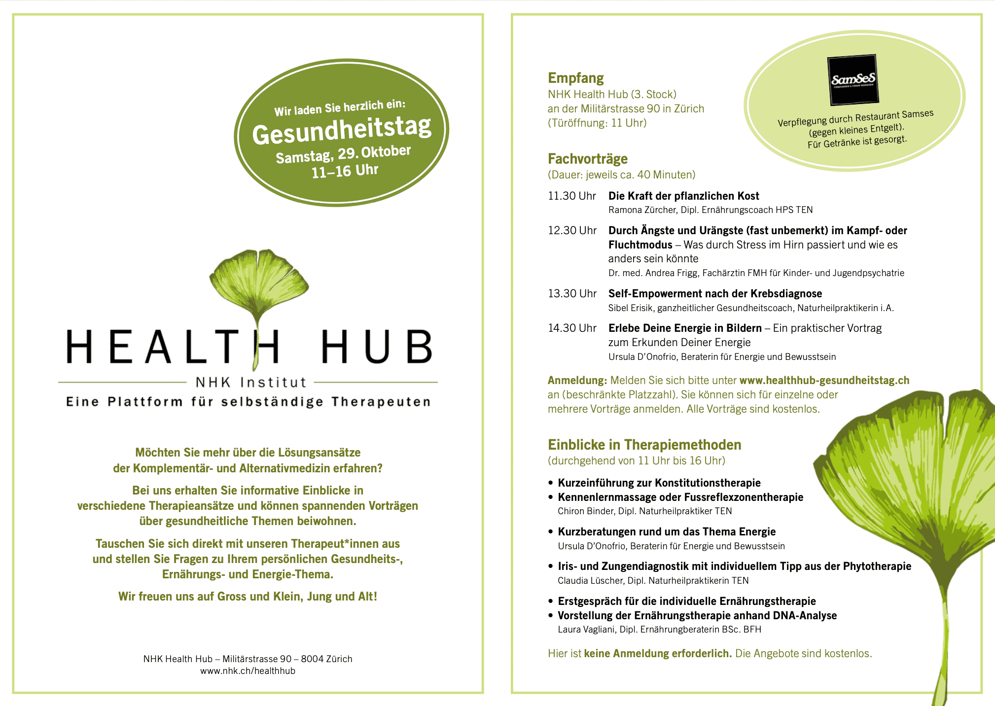 Flyer NHK Health Hub Gesundheitstag 2022