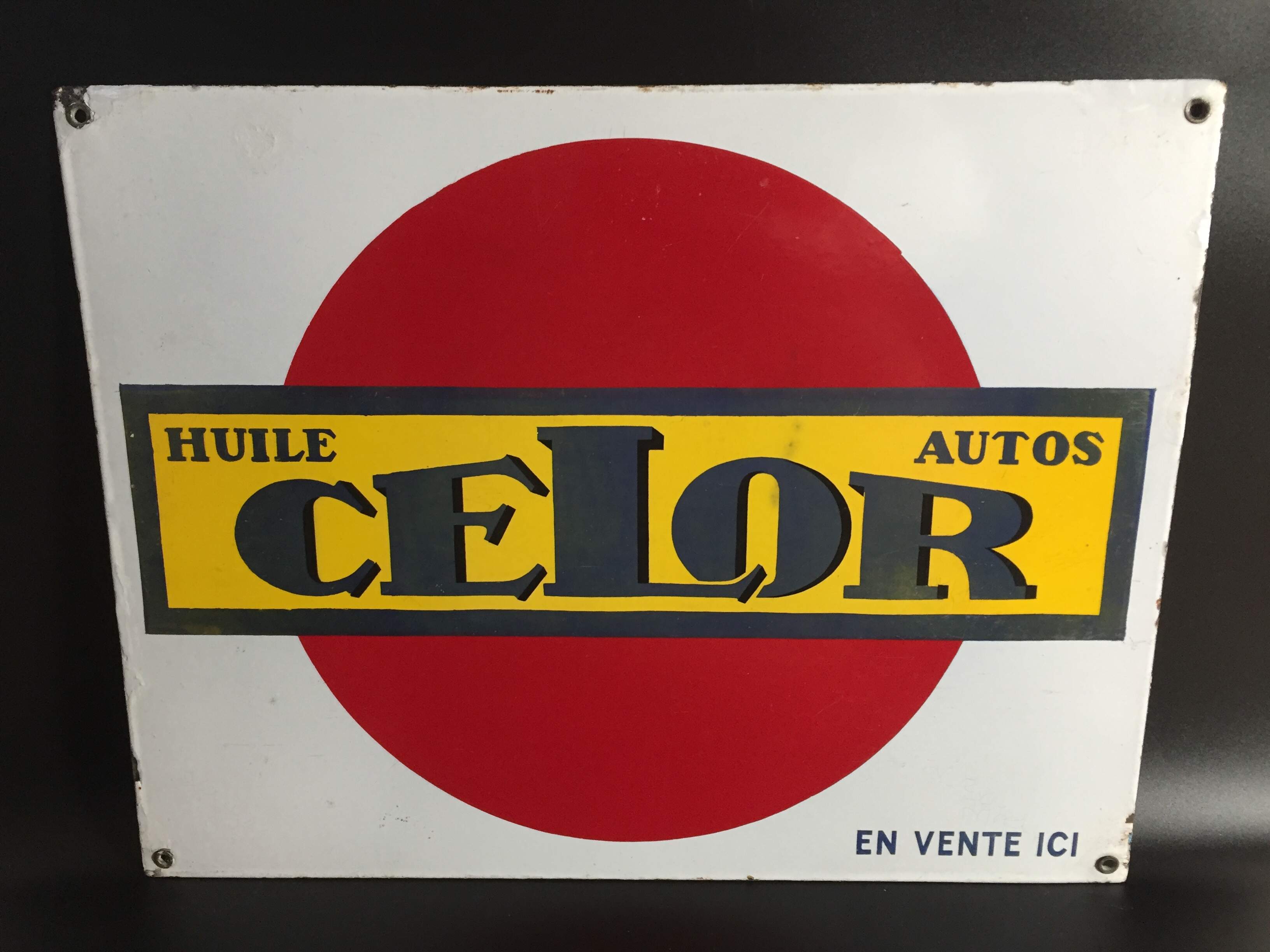 Altes Emailschild Celor Huile pour Autos um ca. 1940
