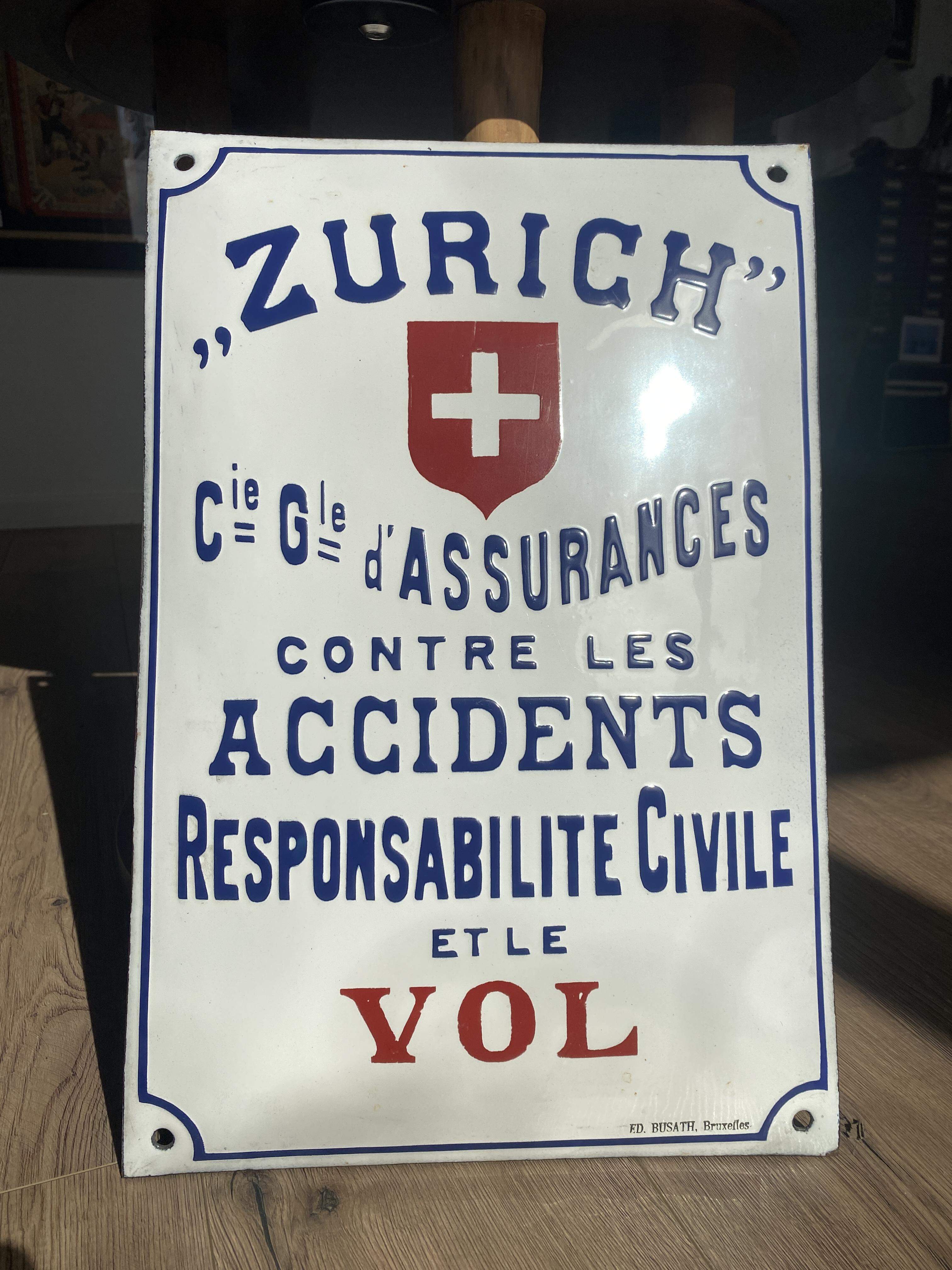 Emailschild von der Zürich Versicherung um ca. 1920