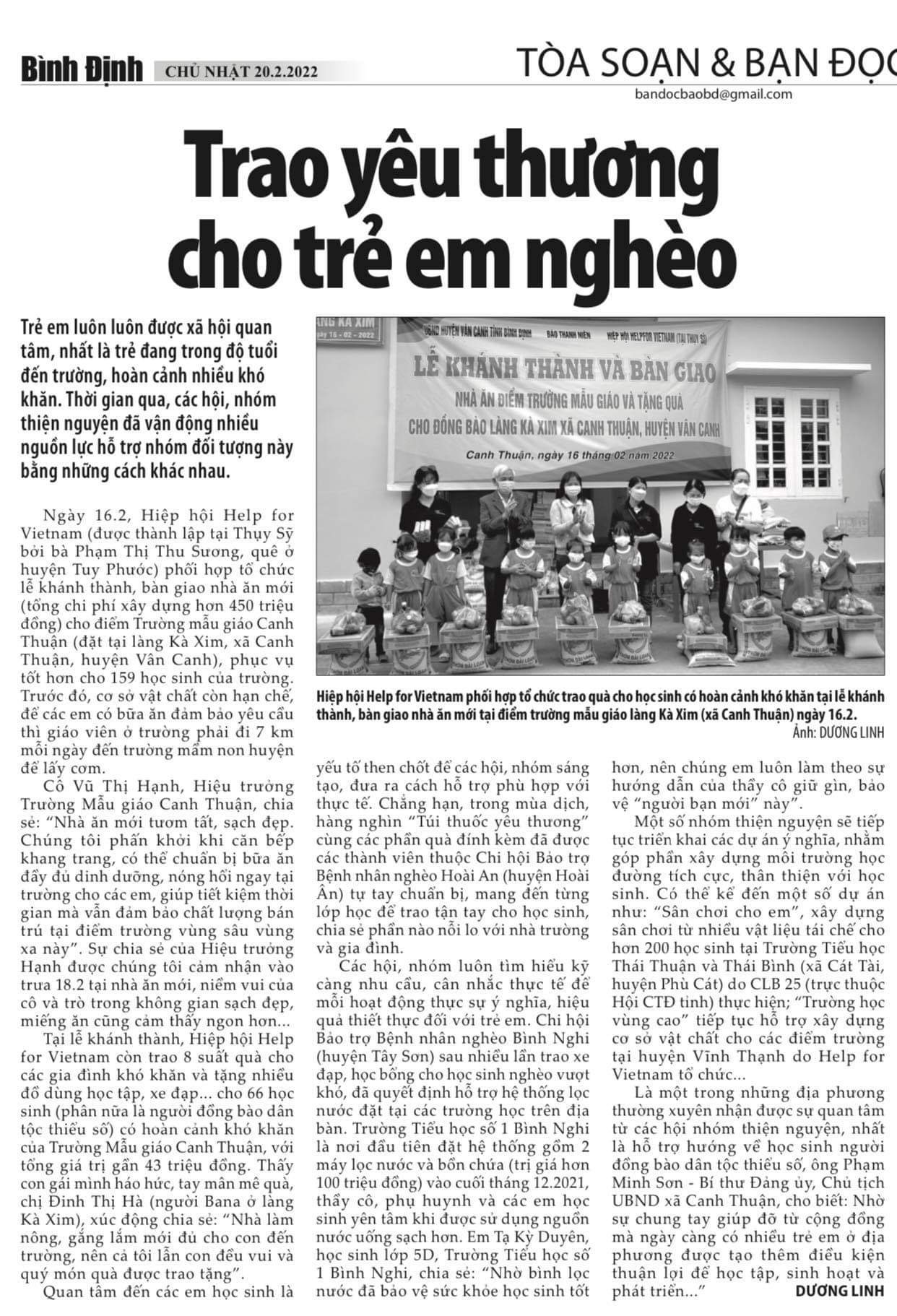 Ganzseitiger Bericht Tageszeitung «Binh Dinh»