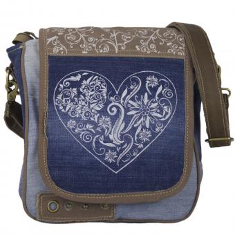 Damen Trachtentasche aus recycelter Jeans. Messenger Tasche/ Umhängetasche mit Herzmotive 53084