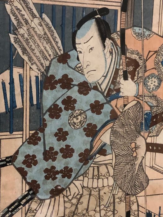 Original Holzschnitt - Kabuki actor in the role of Washi (Eagle) Tsurokuro 鷲津六郎 - 1853 - Japan