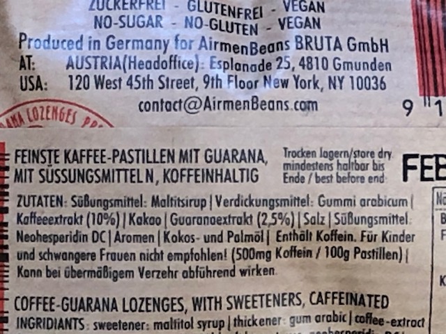 AirmenBeans 1 Karton (24 Beutel) Kaffee Pastillen mit Koffein und Guarana