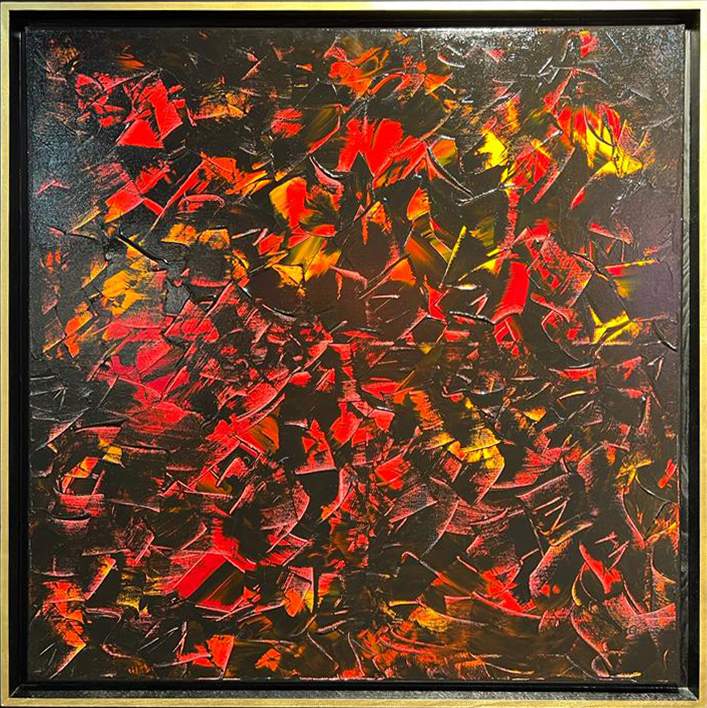 Absract painting lava red black - Peinture abstraite lave noir et rouge