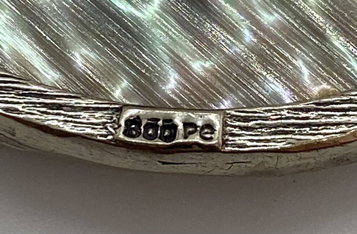 Silber (800er) Brosche mit Perlmutt und Perle