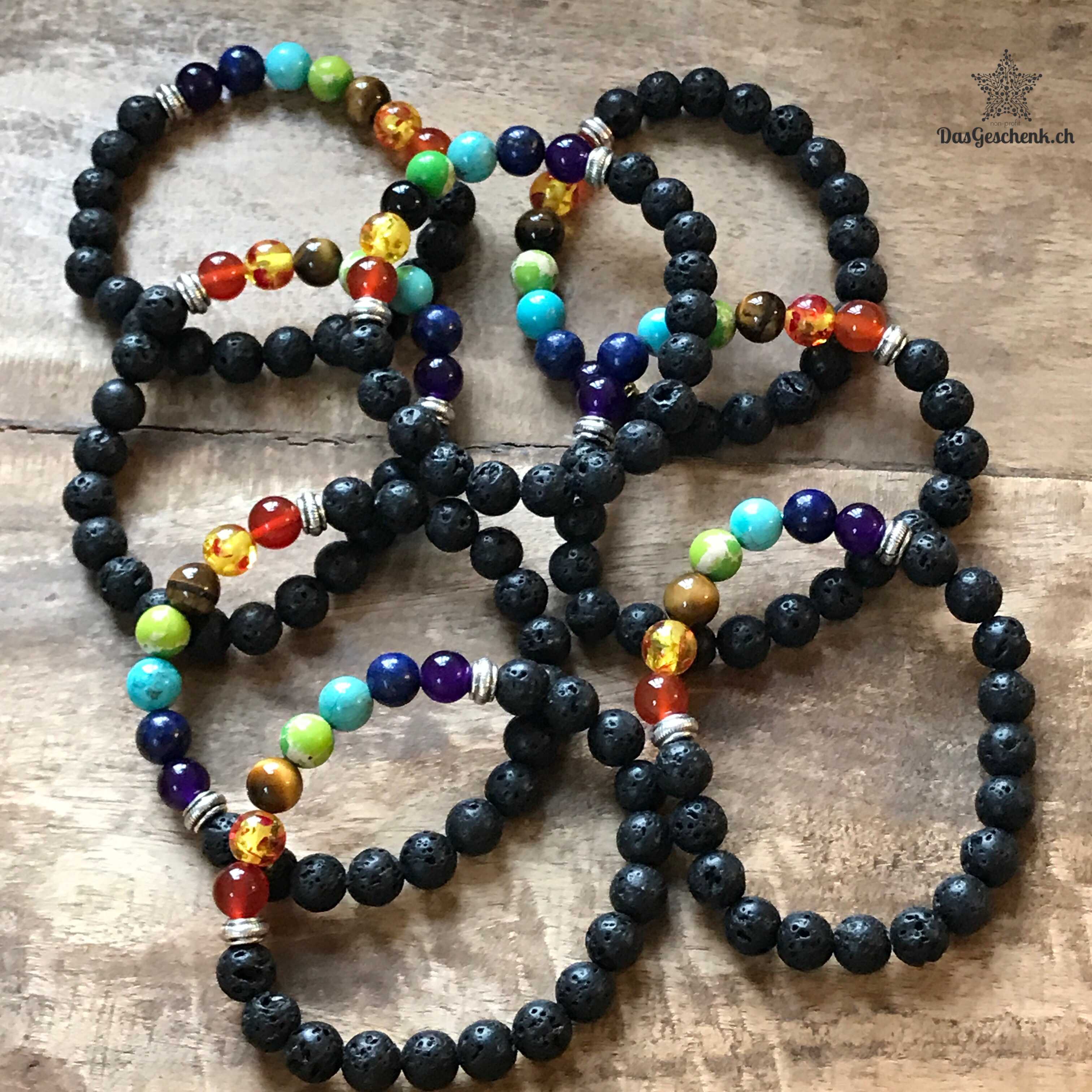 Armketten "Chakra" mit 7 Farben und Lavasteinen