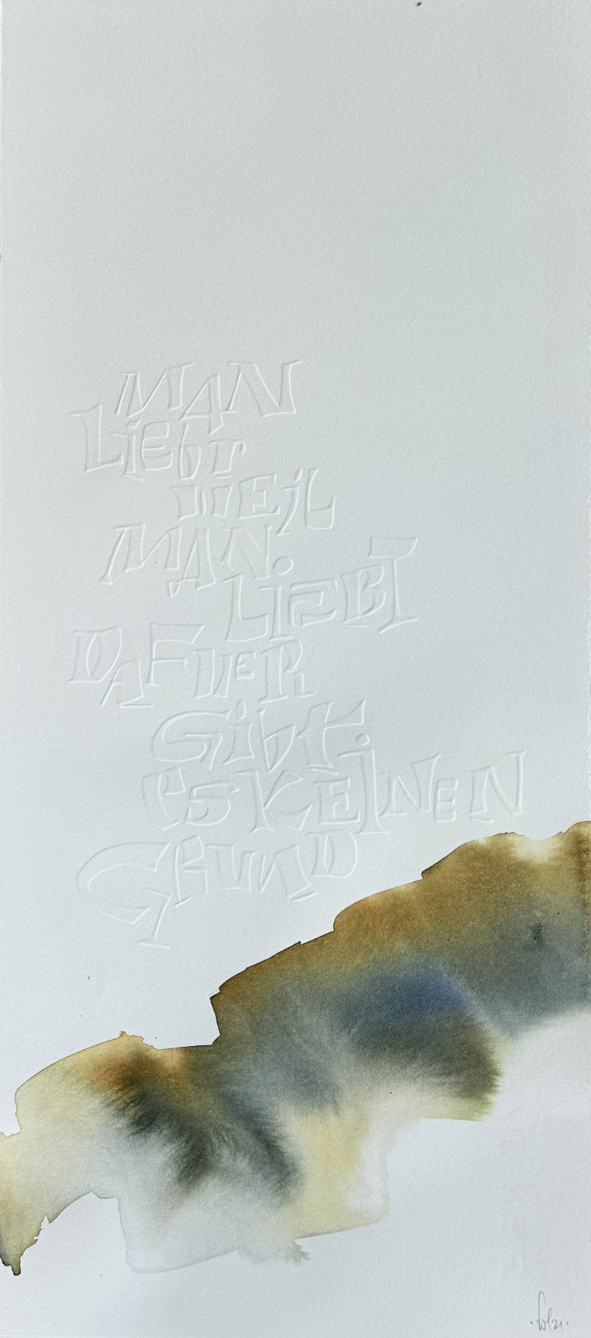 Handprägung auf Büttenpapier, Acrylfarbe, 25 x 57 cm