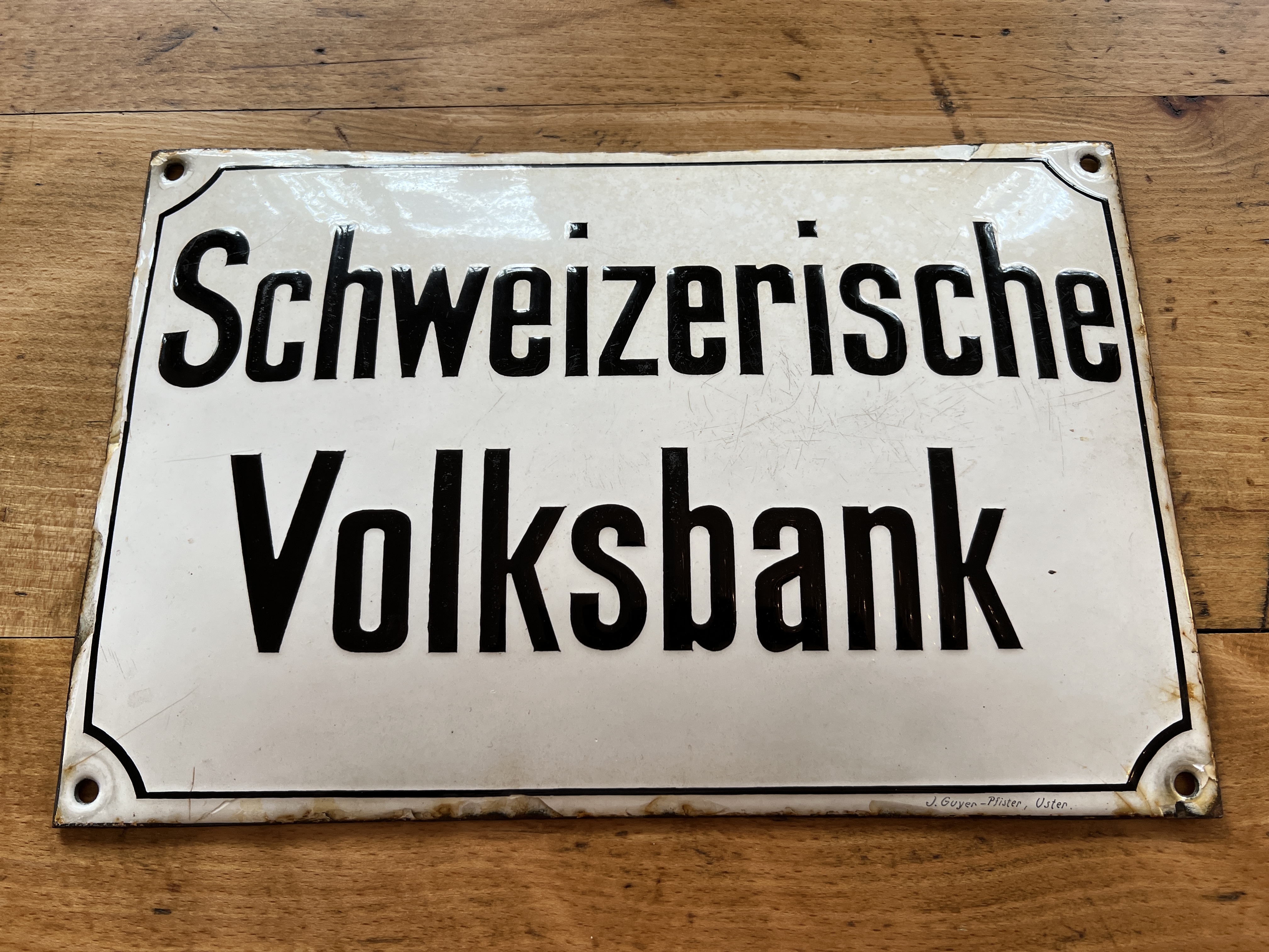 Emailschild Schweizerische Volksbank um 1900