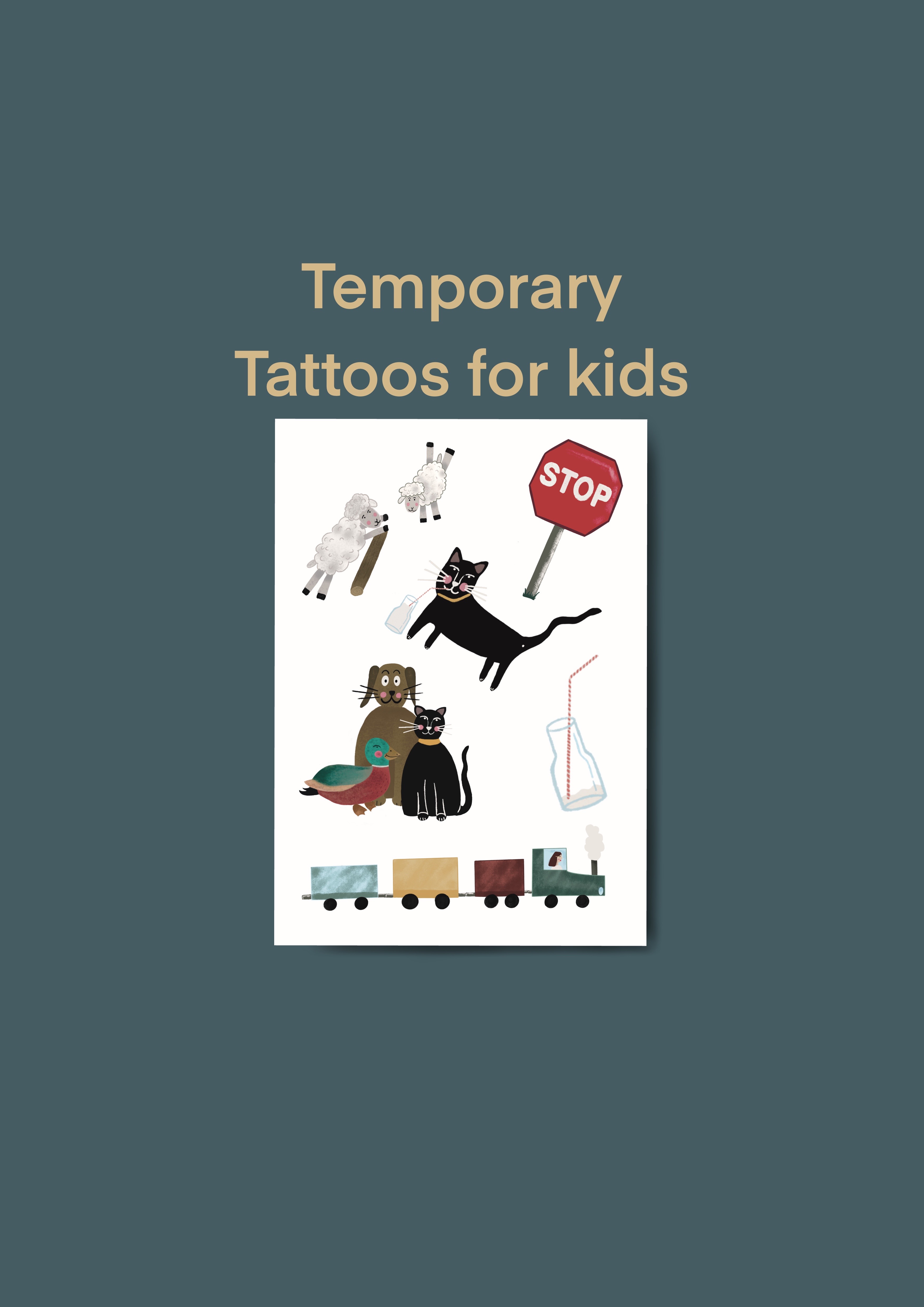 Temporäre Tattoos Set für Kinder, Drei Tiere reisen mit dem Zug