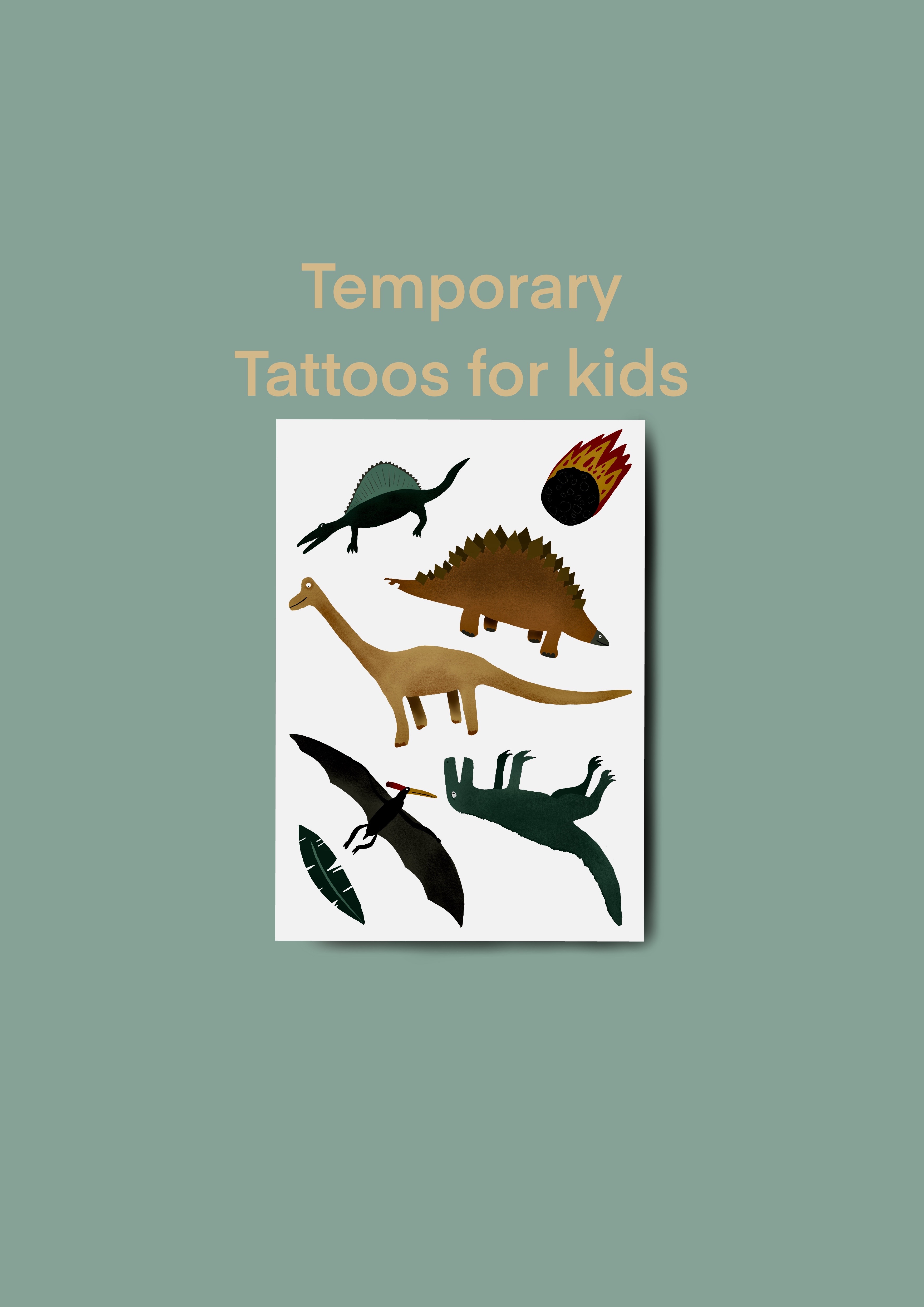 Temporäre Tattoos Set für Kinder, 7 Dinosaurier