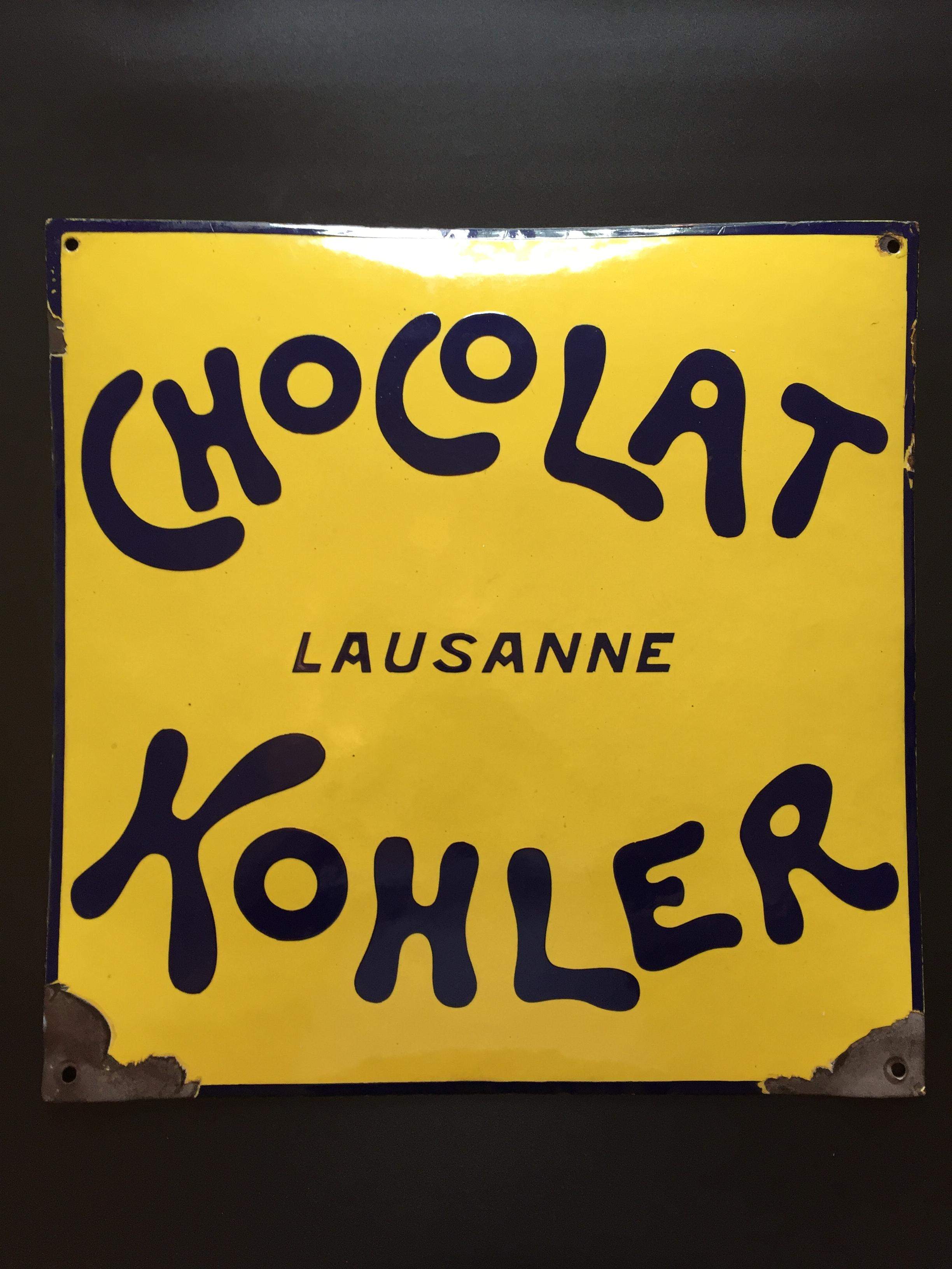 Altes Emailschild Chocolat Kohler Lausanne