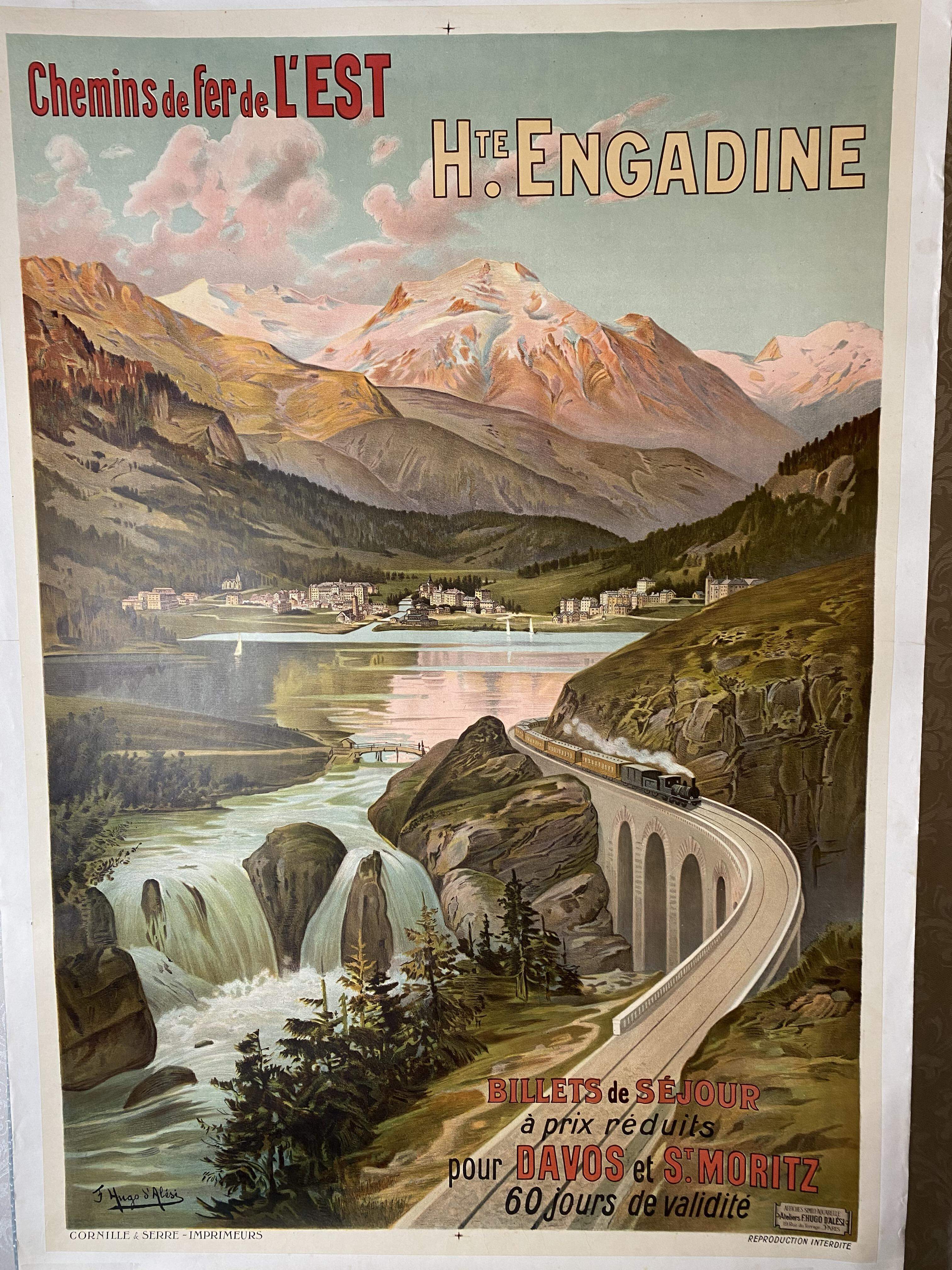 Plakat Le Chemin de Fer de L'est Hugo D'Alesi um 1905 Davos - St.Moritz