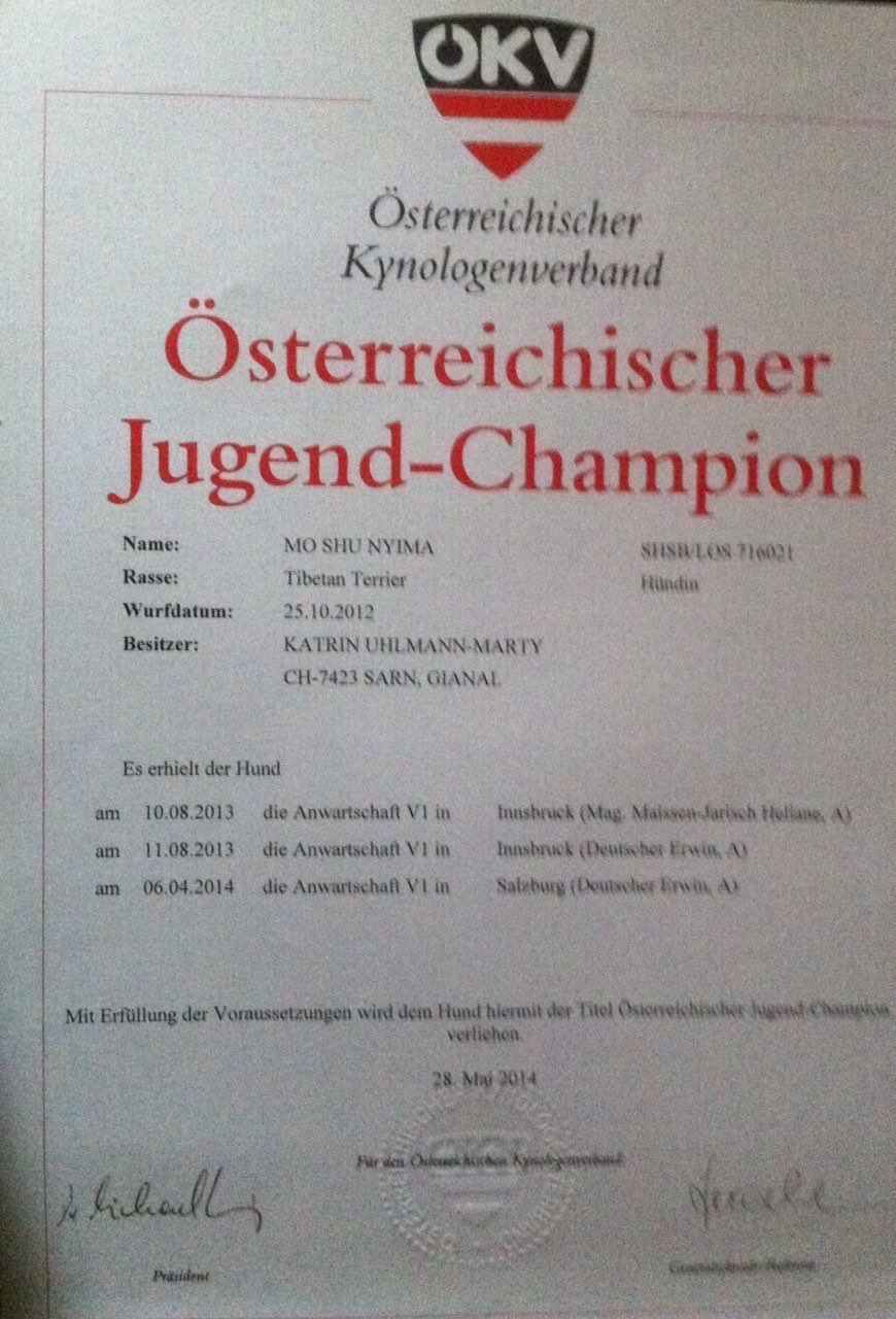 Mo Shu Nyima  Jugend Champion A  28. Mai 2014