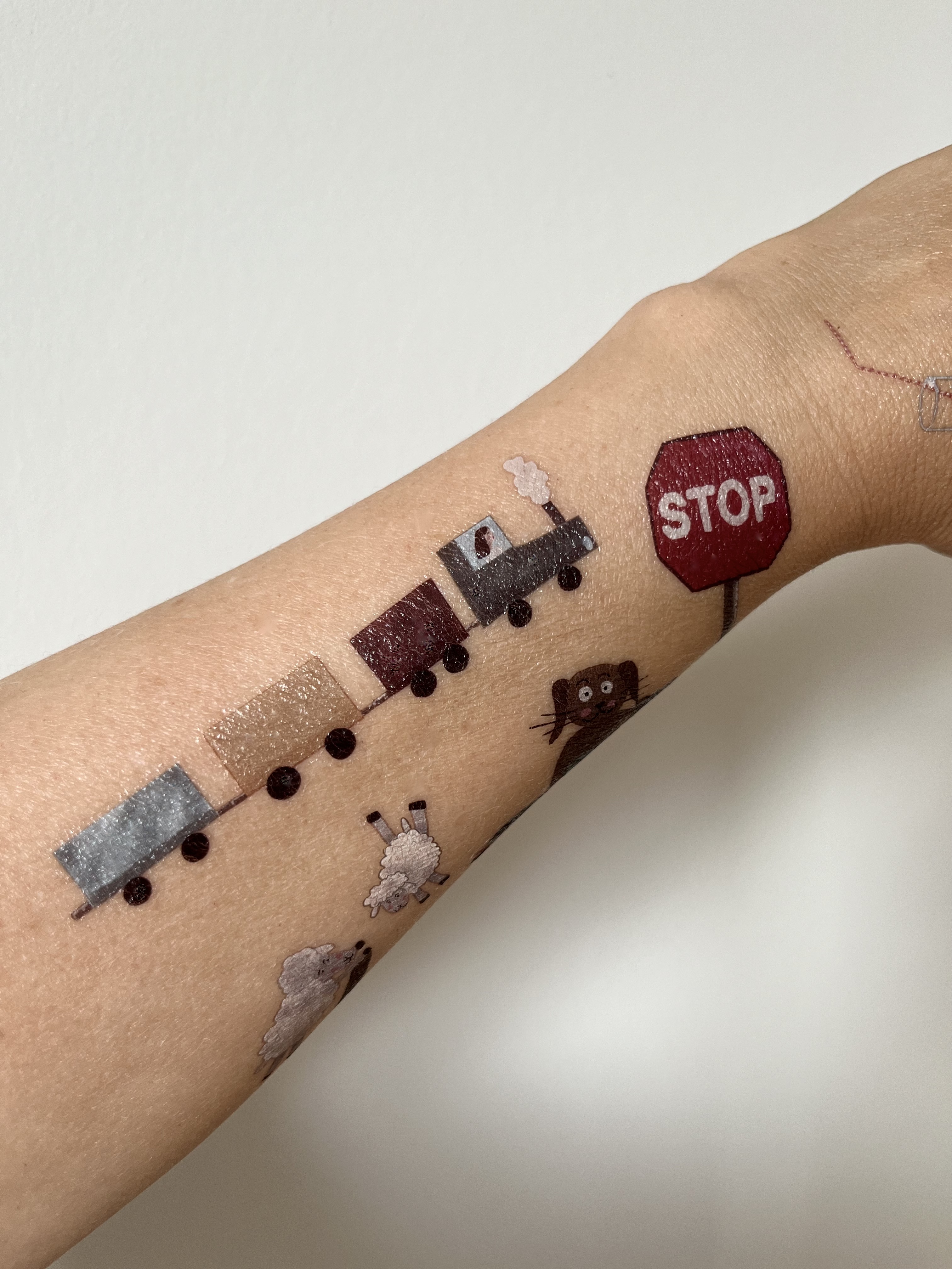 Temporäre Tattoos Set für Kinder, Drei Tiere reisen mit dem Zug