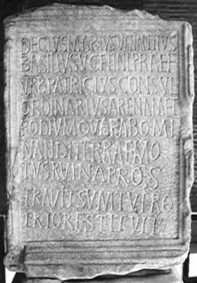 Colosseum in Rome - Engraved inscription about Marius Basilius