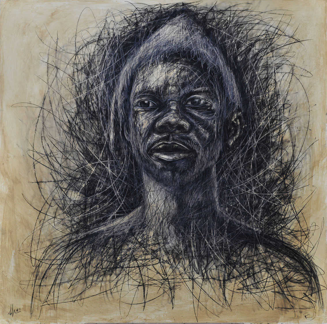 charcoal on plywood 200 x 200 cm