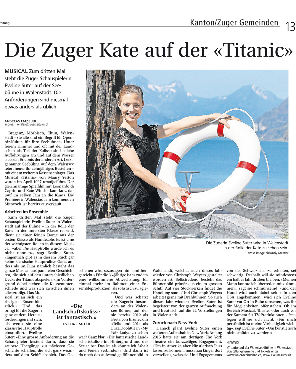Neue Zuger Zeitung / Juli 2015