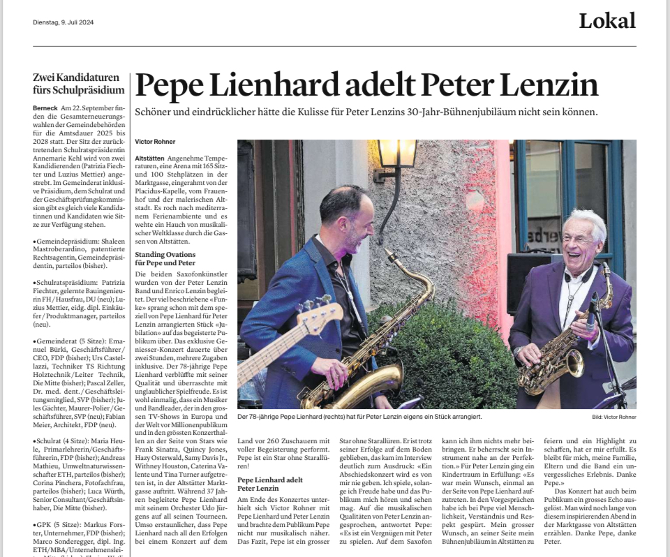 Pepe Lienhard adelt Peter Lenzin