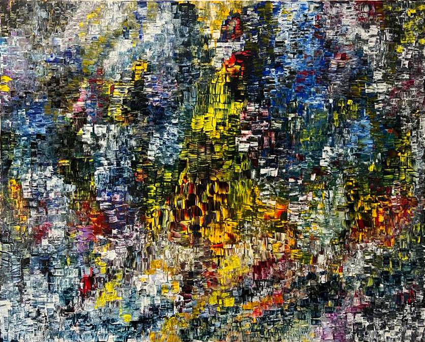 Abstract painting pixels yellow - Peinture abstraite pixels jaune
