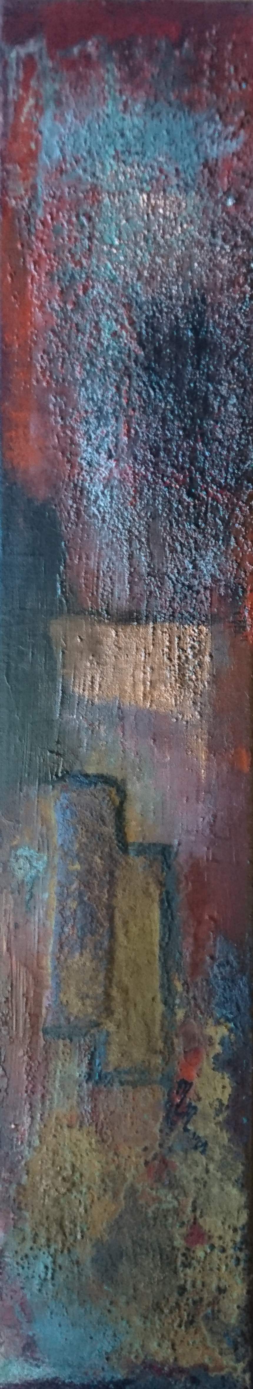abstrakt, acryl, sand, eisenpartikel, leindwand, 10 x 50 cm