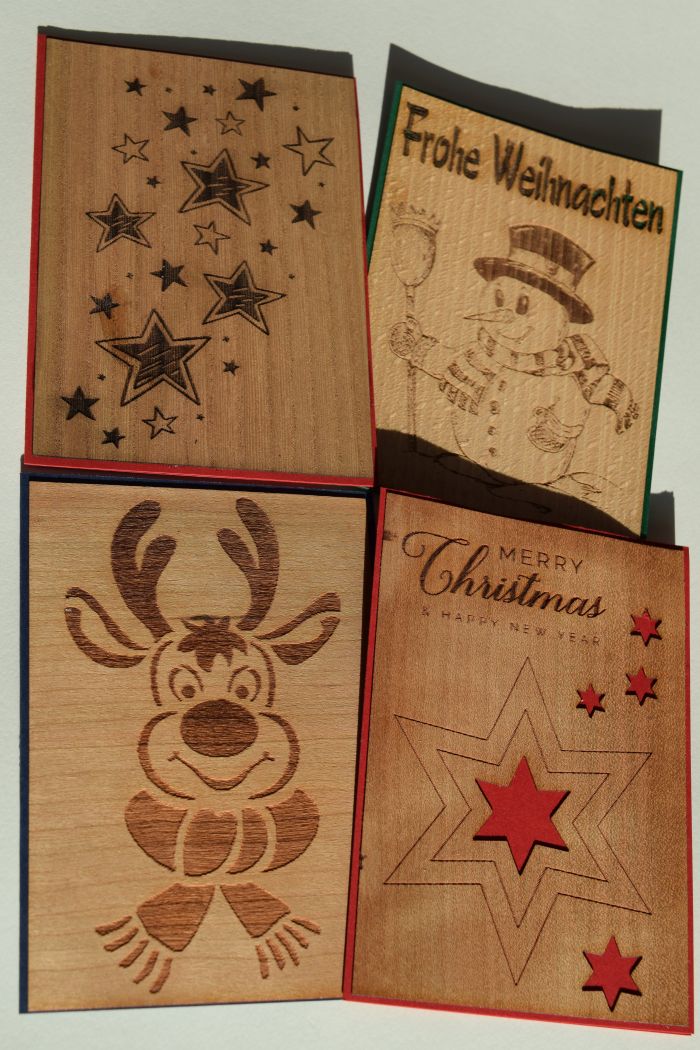Weihnachtskarten: Auf Wunsch können wir auch ein individuelles Motiv oder Spruch für sie lasern