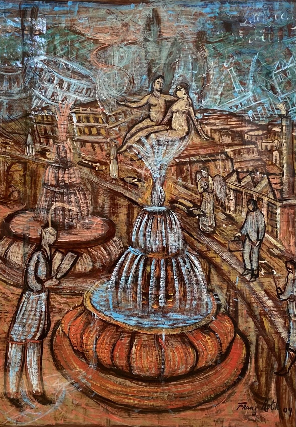 FRANZ ROTH, Brunnen, 2009, Tinte und Gouache auf Papier, 80 x 60 cm