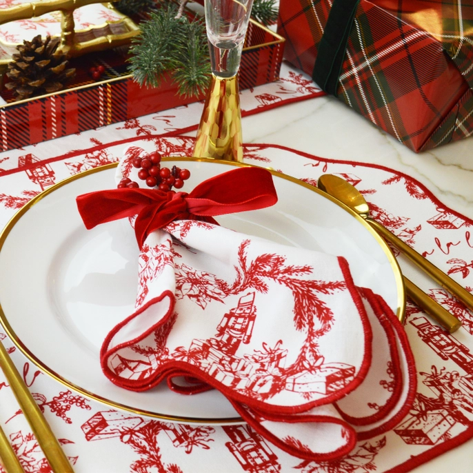 Holiday Toile Dinner-Servietten 4er-Set