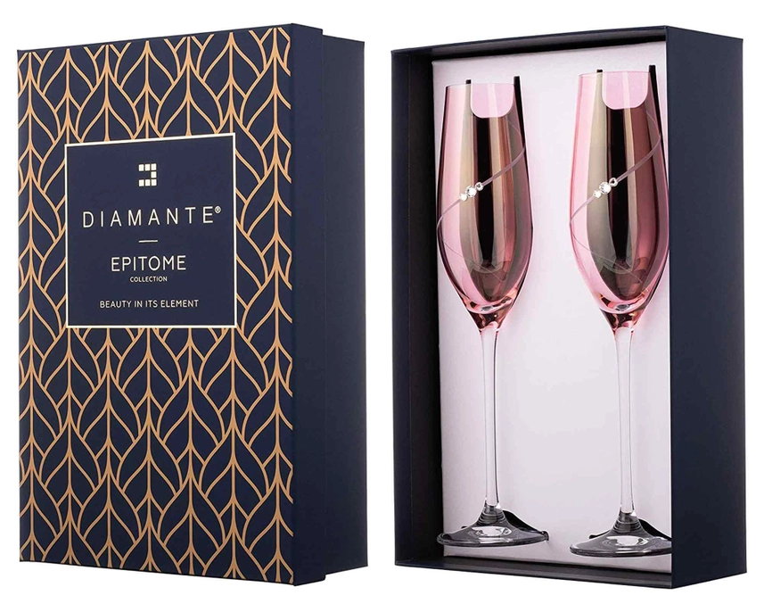 Champagnergläser mit rosa glänzender Silhouette