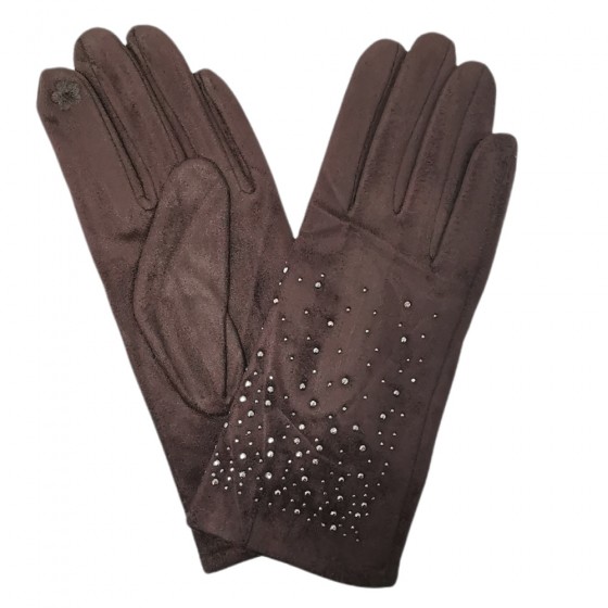 Damen Handschuhe in Wildlederoptik mit Strass schwarz 'Chia'