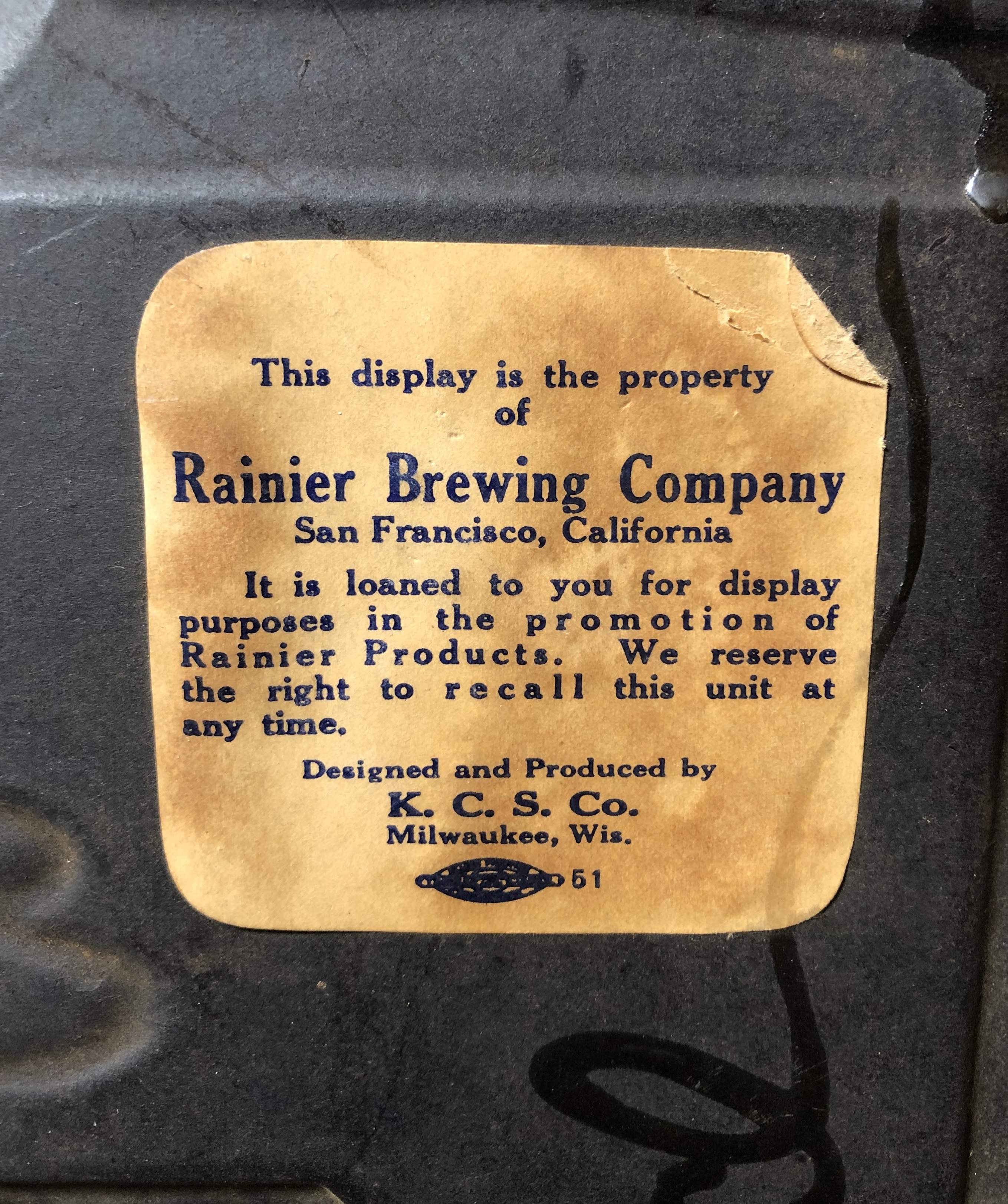 Rainier Brauerei Werbeschild