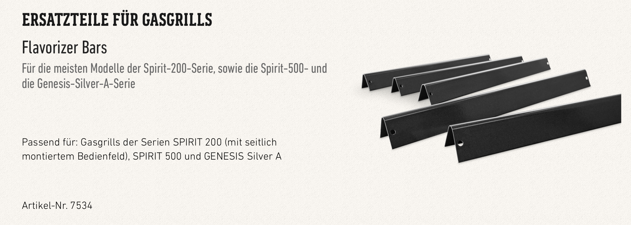 Weber Flavorizer Bars Spirit 200-Serie (bis 2012), Spirit 500-Serie, Genesis A, emailliert (5er Set)