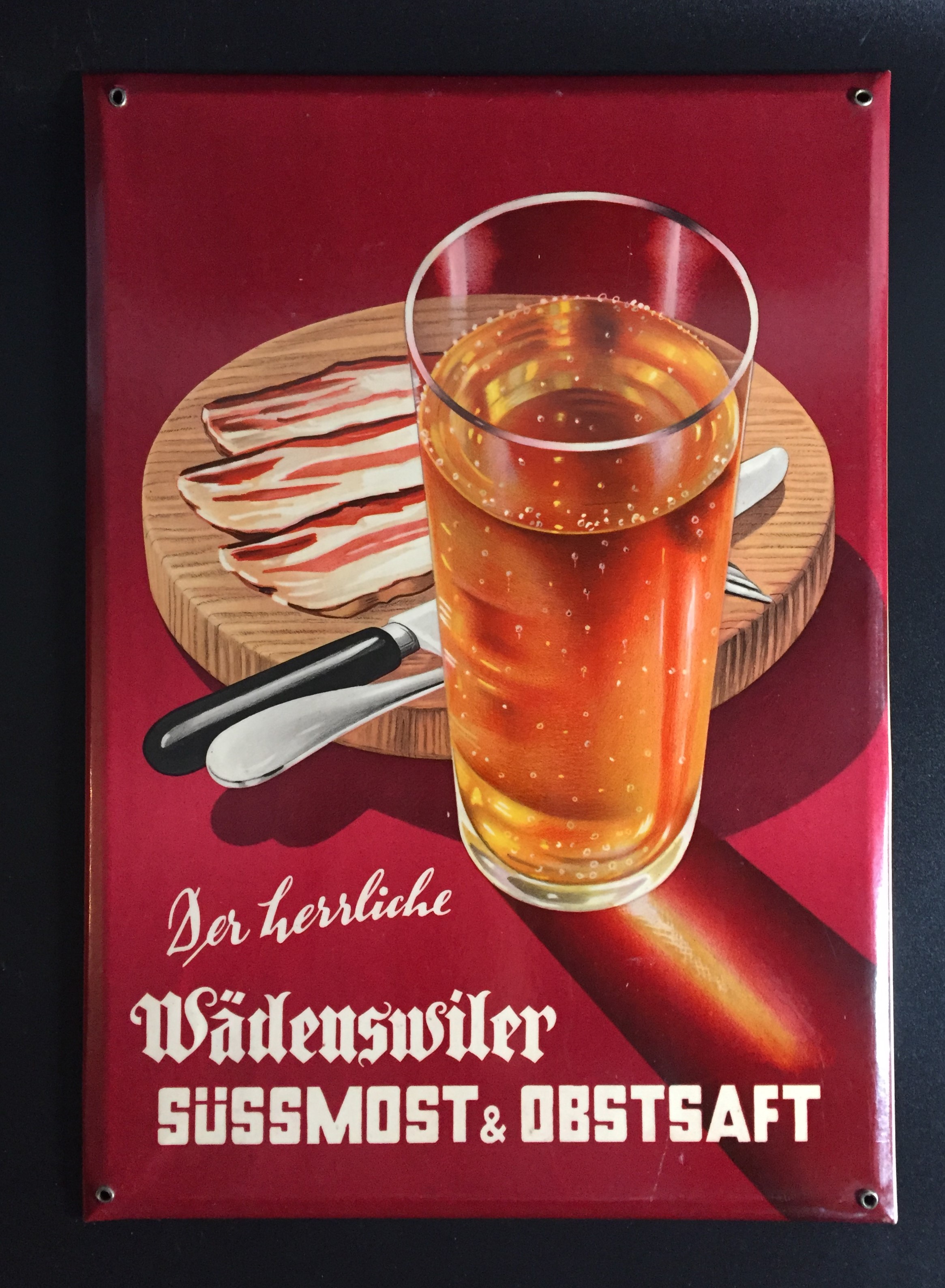 Altes Blechschild Wädenswiler Süssmost Obstsaft um ca. 1940