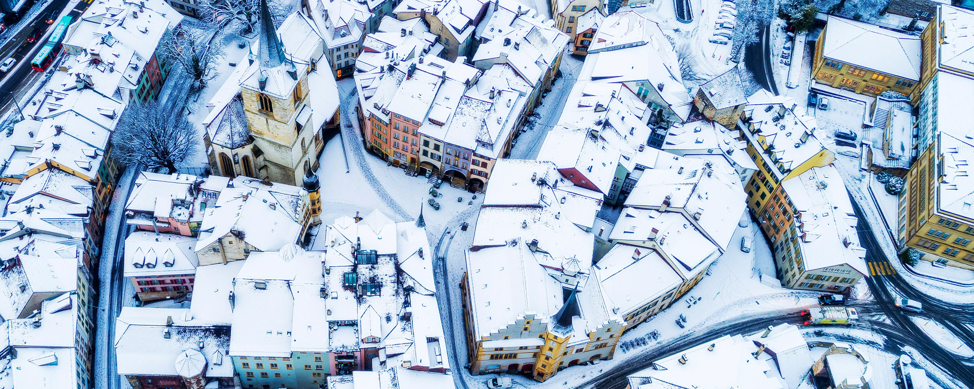 Altstadt Biel-Bienne mit Ringplatz im Winter