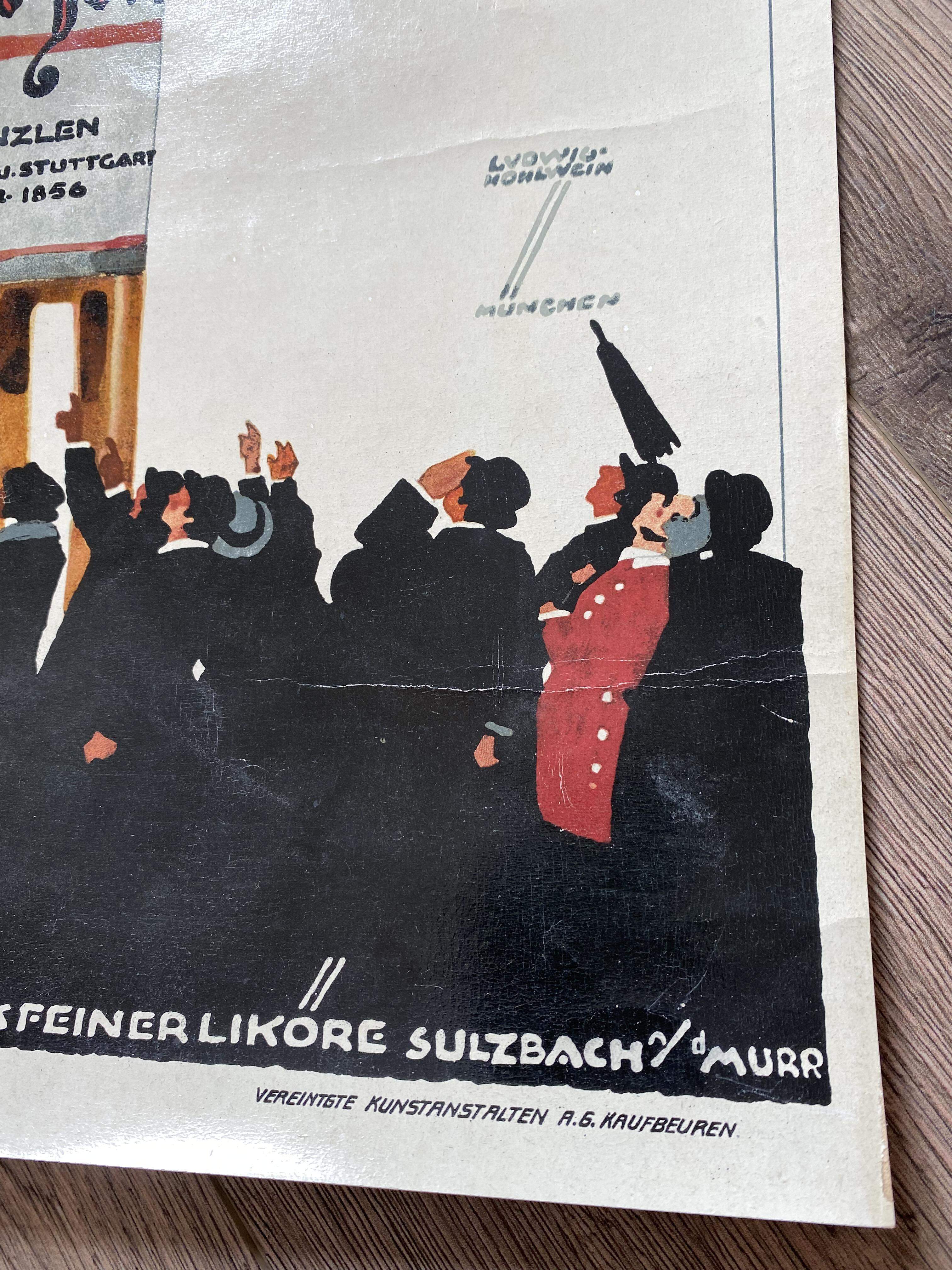 Altes Plakat Küenzlen Weinbrand Ludwig Hohlwein um 1950