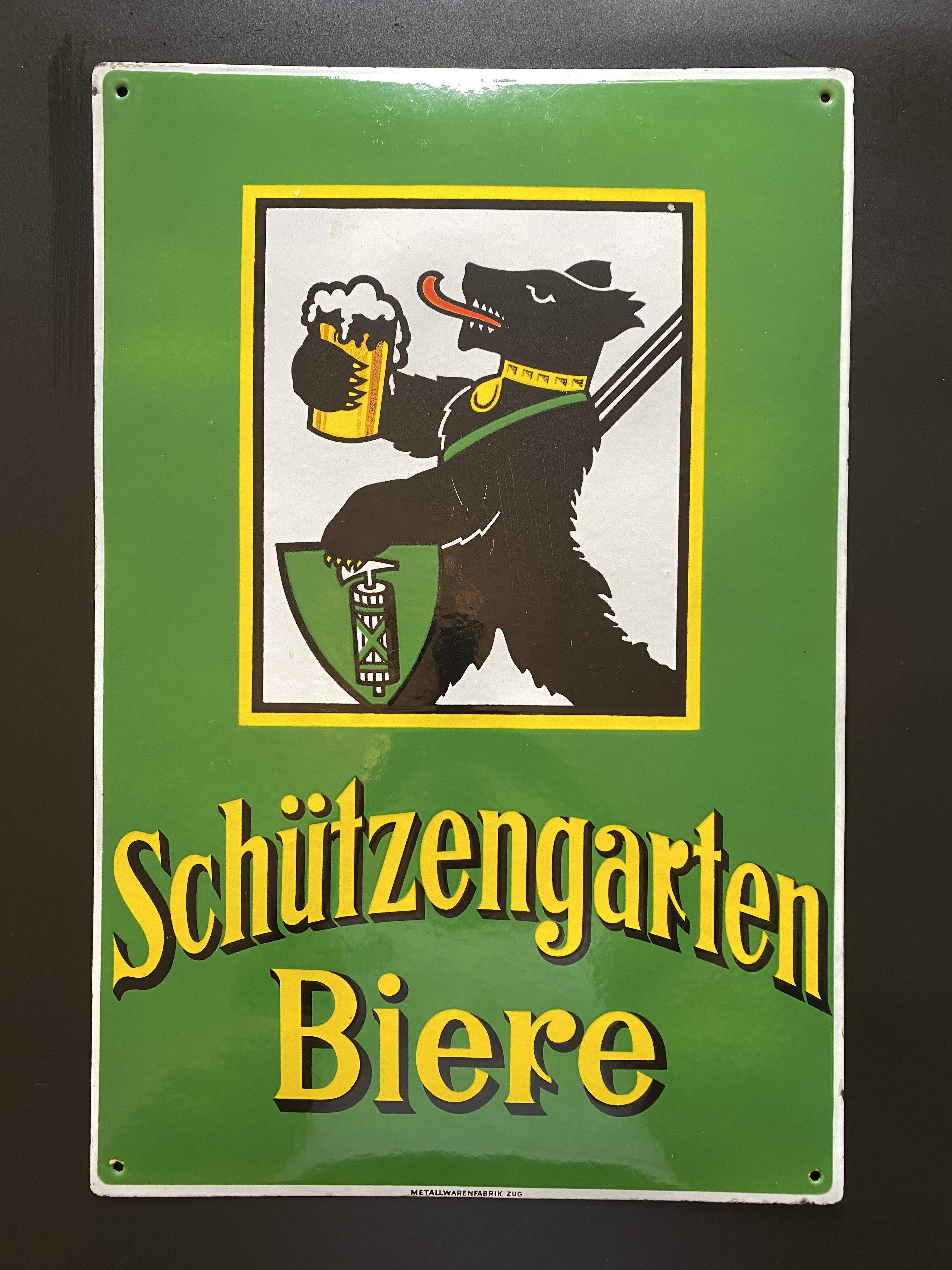 Altes Emailschild Schützengarten Bier um 1940